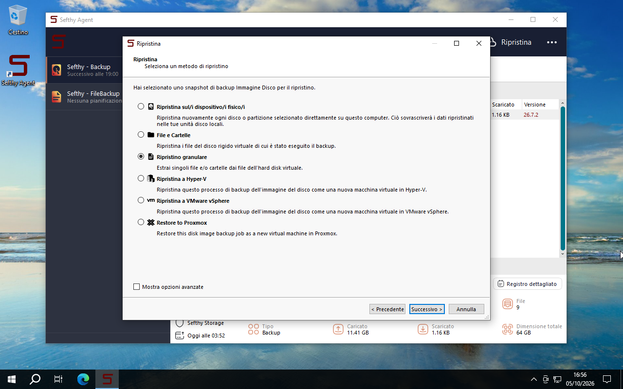 List of restore methods with Granular Restore selected